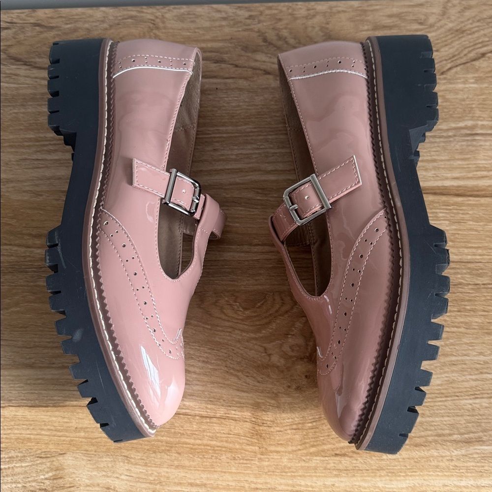 POP Tatum Women’s Patent Glossy Dusty Rose Wing Tip Mary Janes Platform Size 10M - Picture 10 of 12
